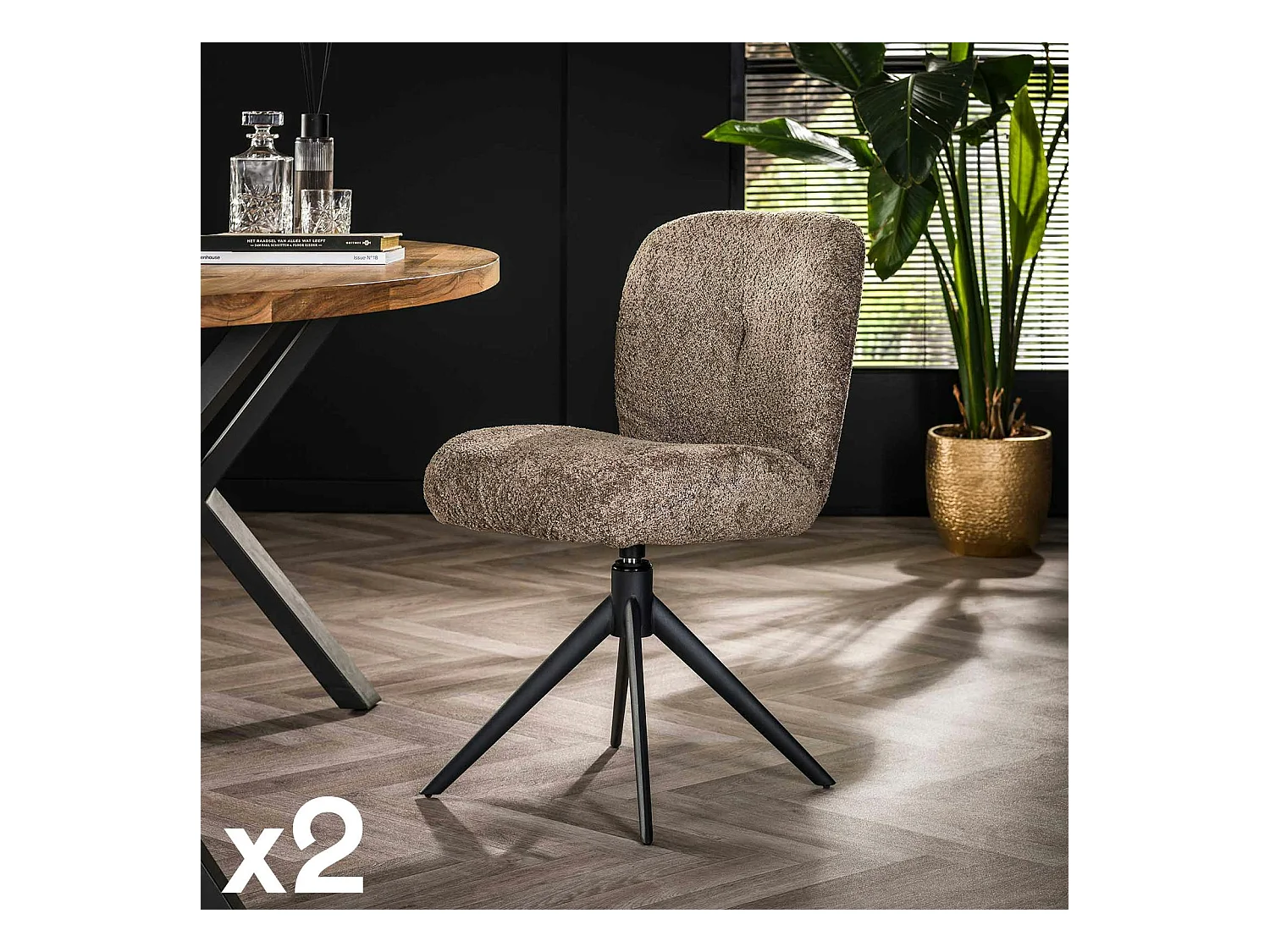 Chaise pivotante rembourrée en bouclette taupe (lot de 2) GALWAY