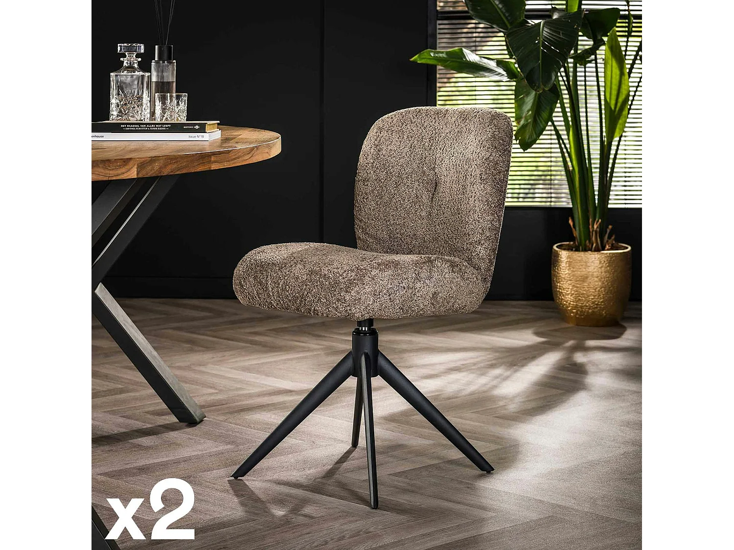 Chaise pivotante rembourrée en bouclette taupe (lot de 2) GALWAY