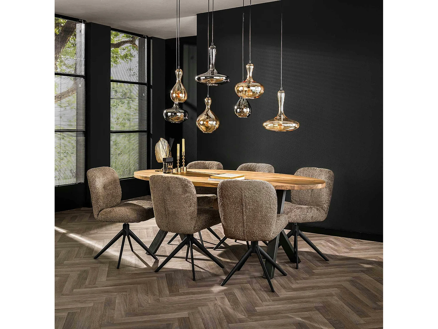 Chaise pivotante rembourrée en bouclette taupe (lot de 2) GALWAY