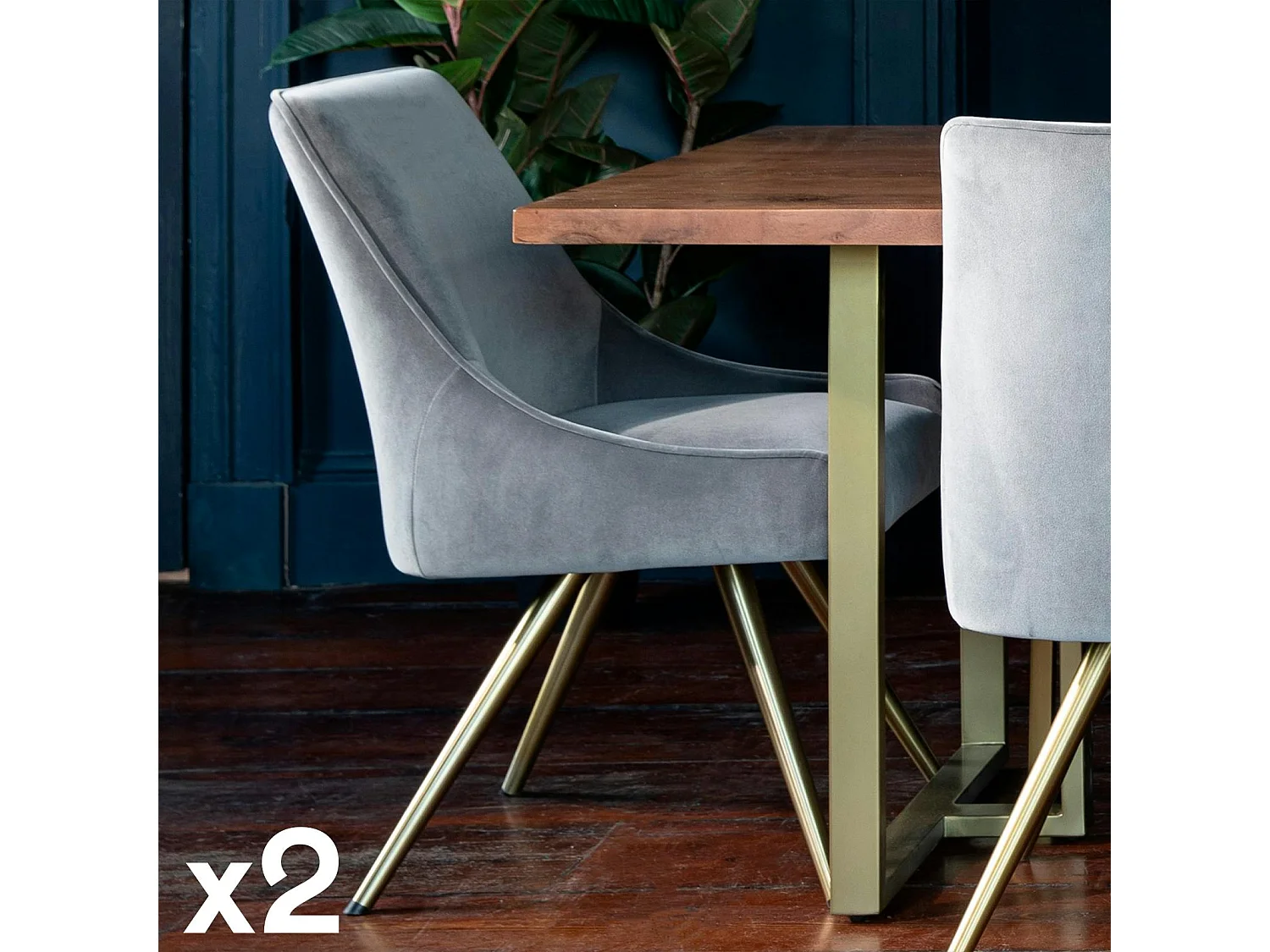 Chaise velours gris (lot de 2) HOBART
