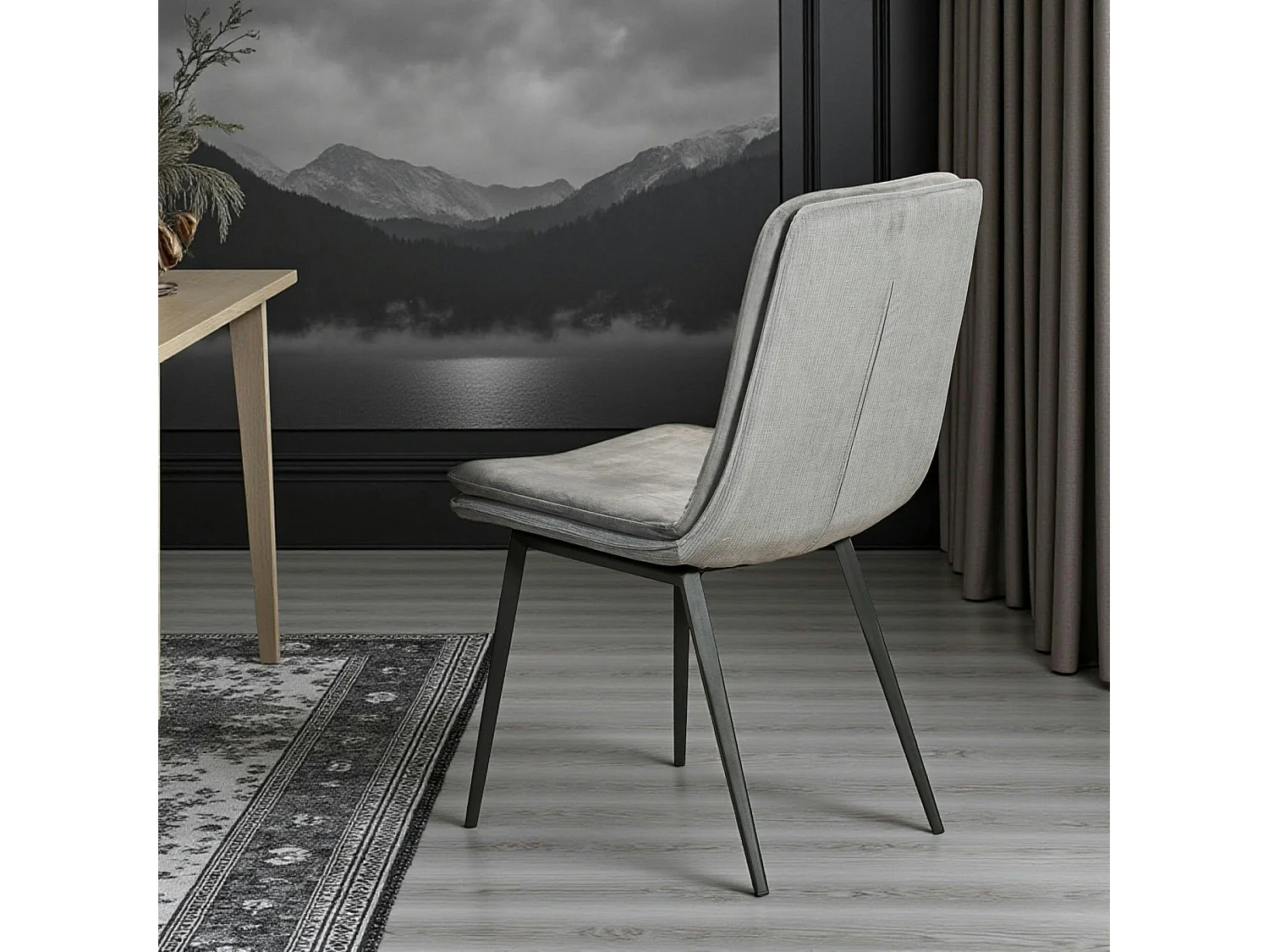 Chaise en velours gris à double coussinage (lot de 2) OKA