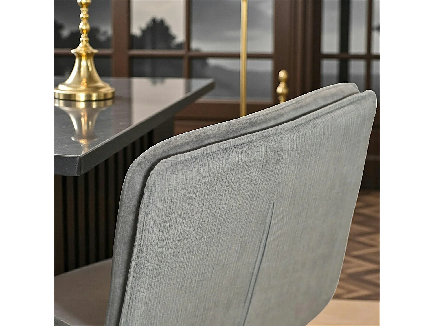 Chaise en velours gris à double coussinage (lot de 2) OKA