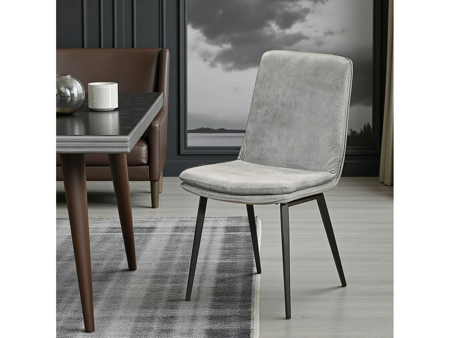 Chaise en velours gris à double coussinage (lot de 2) OKA