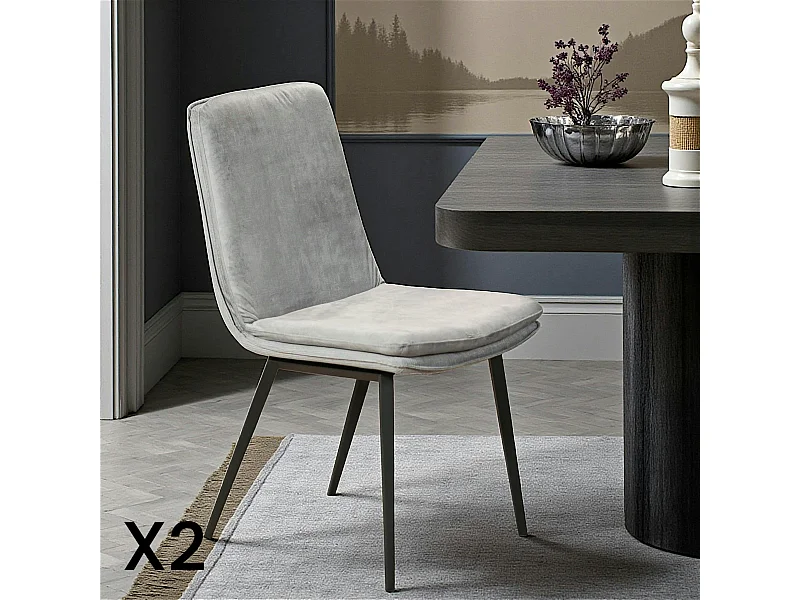 Chaise en velours gris à double coussinage (lot de 2) OKA