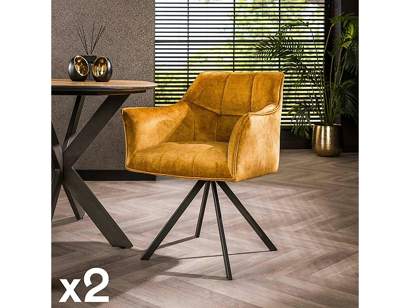 Fauteuil pivotant velours moutarde pied étoile (lot de 2) MELBOURNE