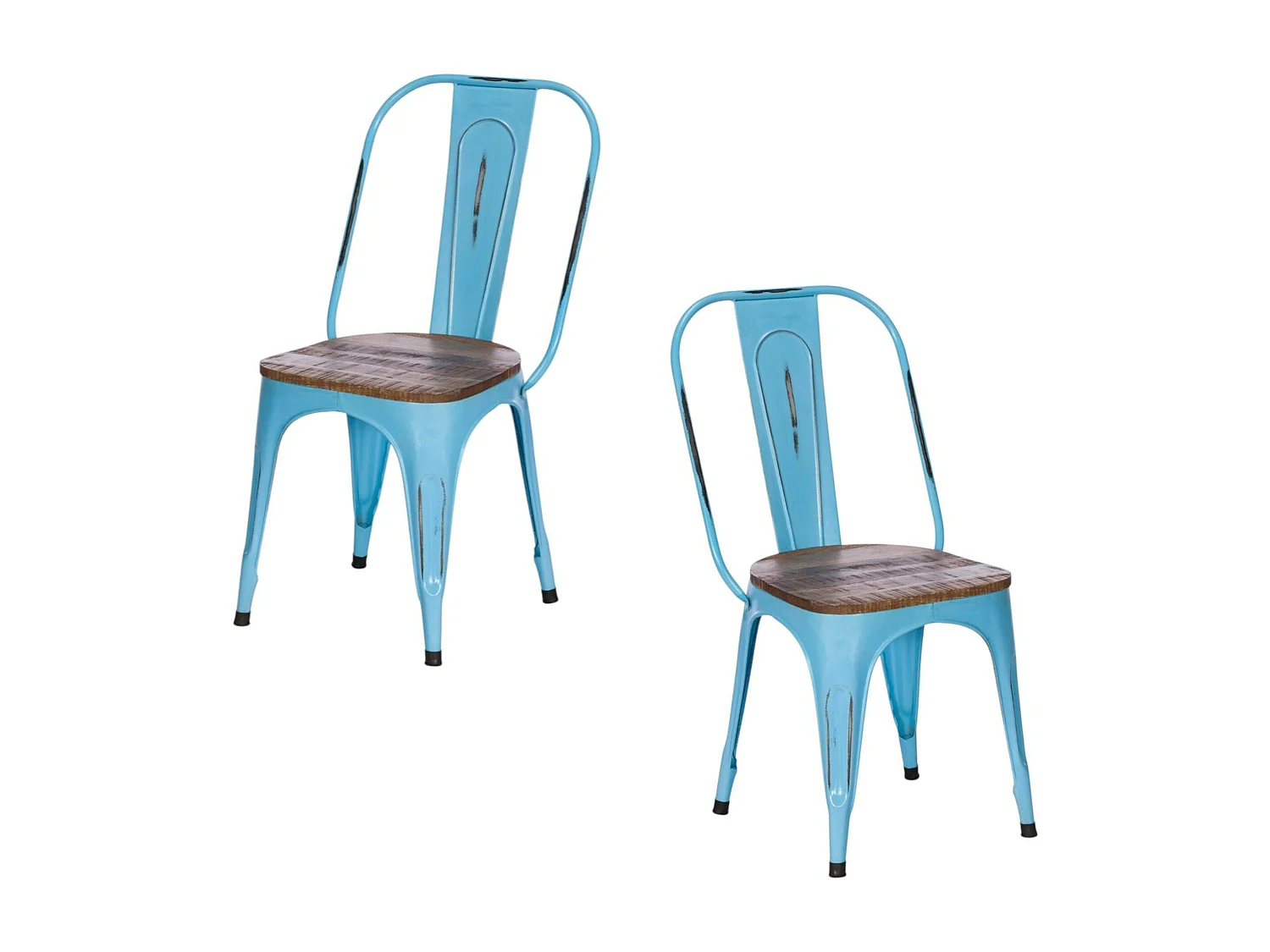 Chaise industrielle métal bleu bois recyclé LEEDS (lot de 2)