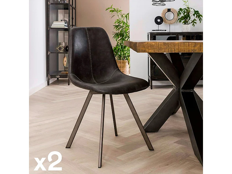 Chaise scandinave noire coutures apparentes pieds étoile HELSINKI (lot de 2)