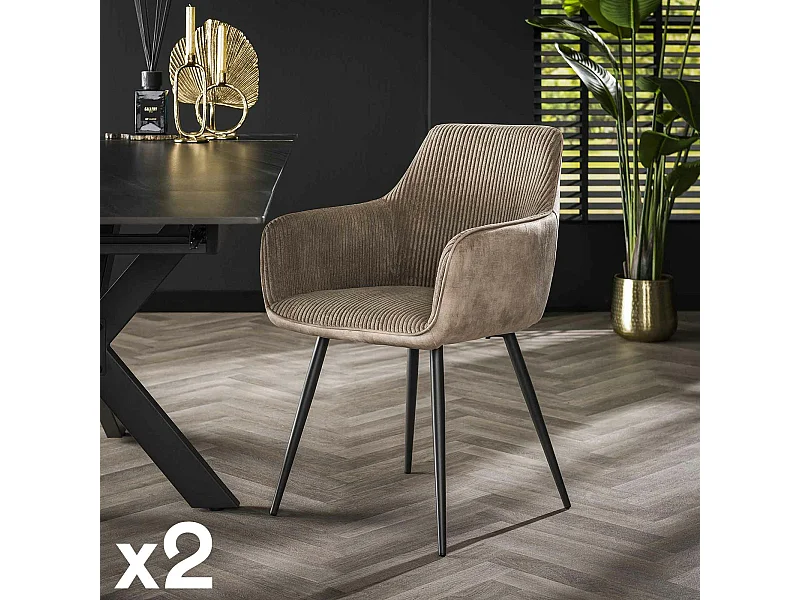 Fauteuil de table beige sable bi-matière (lot de 2) GALWAY