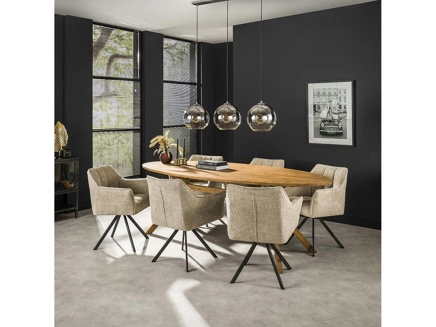 Fauteuil pivotant de table en bouclette sable (lot de 2) MELBOURNE