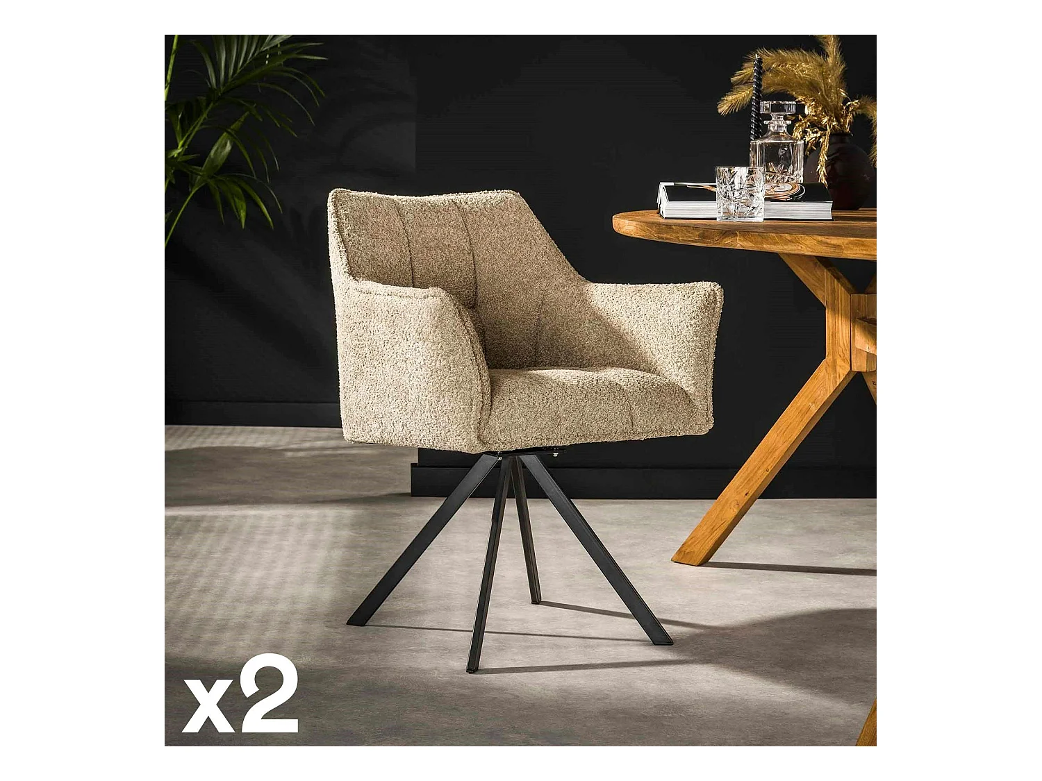Fauteuil pivotant de table en bouclette sable (lot de 2) MELBOURNE