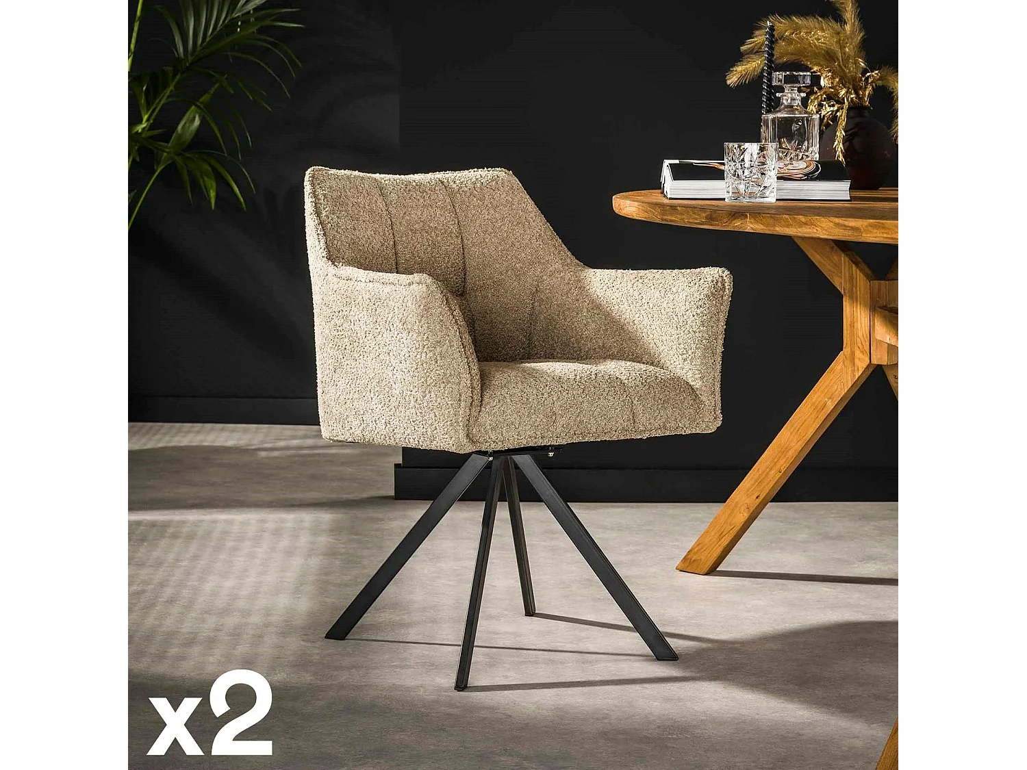 Fauteuil pivotant de table en bouclette sable (lot de 2) MELBOURNE