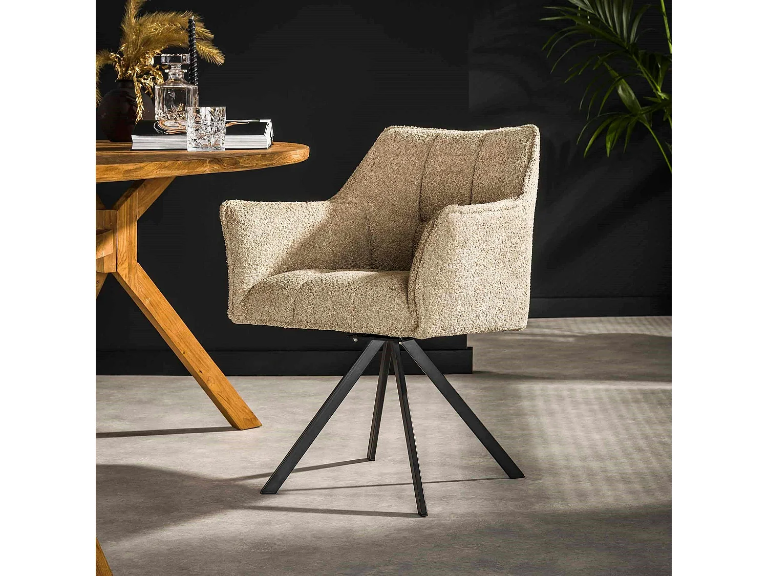 Fauteuil pivotant de table en bouclette sable (lot de 2) MELBOURNE