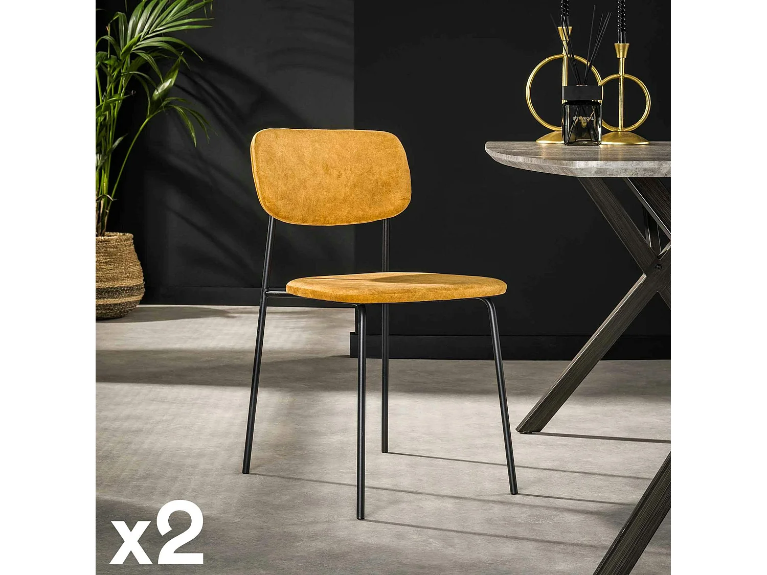 Chaise d'écolier en velours doré (lot de 2) MELBOURNE