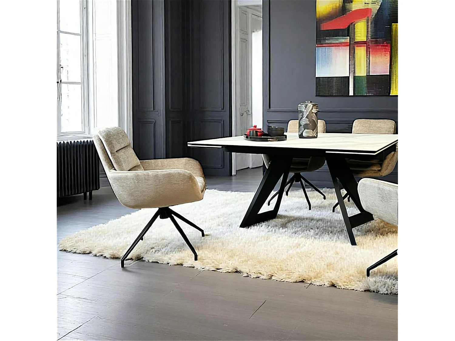 Fauteuil de table pivotant en velours taupe (lot de 2) PALERME