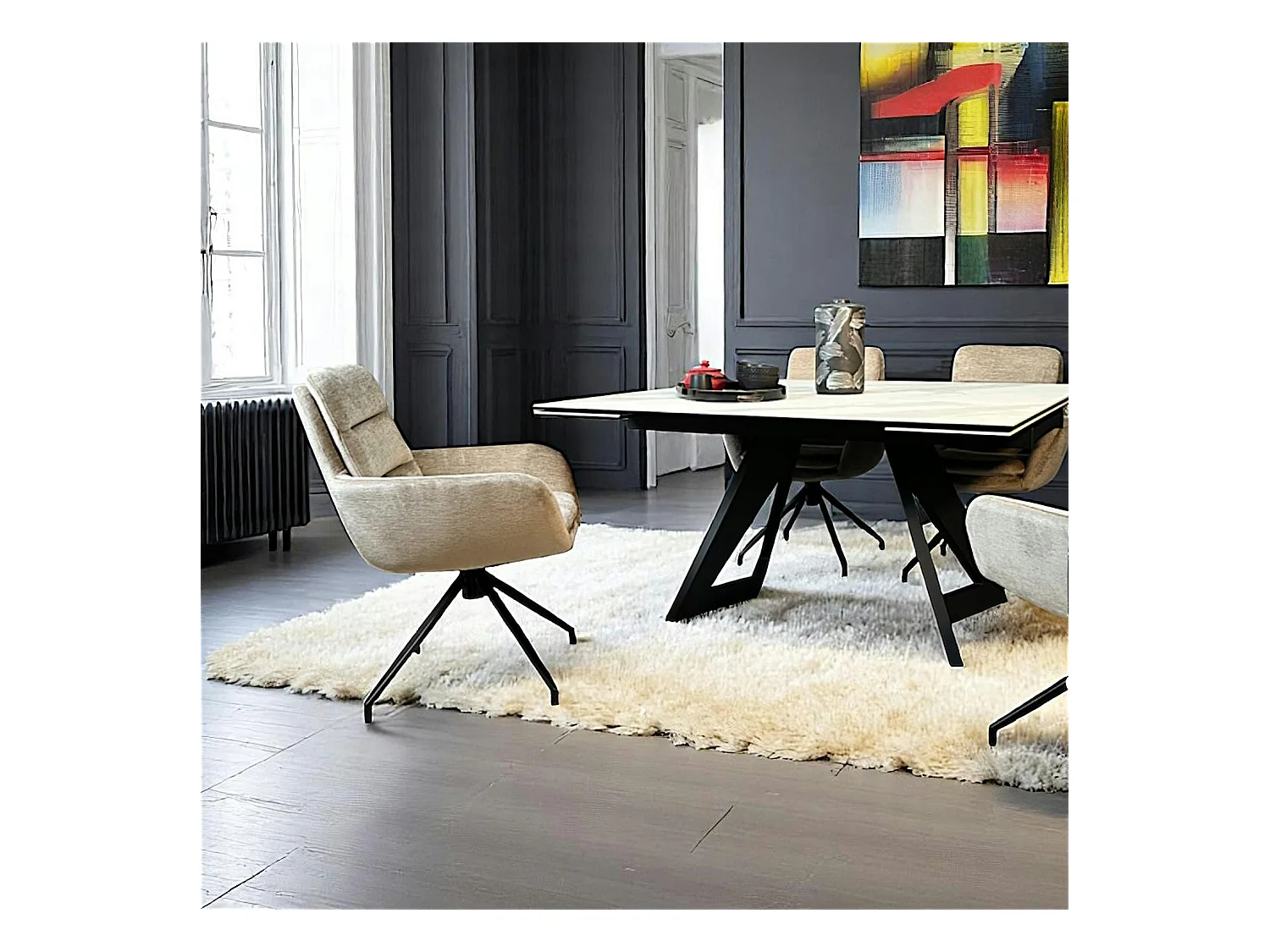 Fauteuil de table pivotant en velours taupe (lot de 2) PALERME