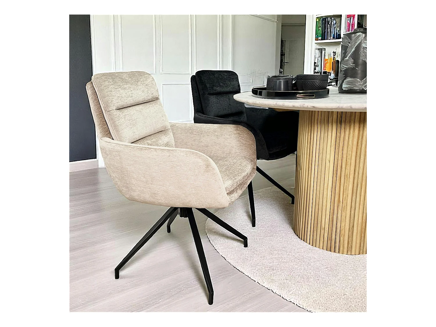 Fauteuil de table pivotant en velours taupe (lot de 2) PALERME