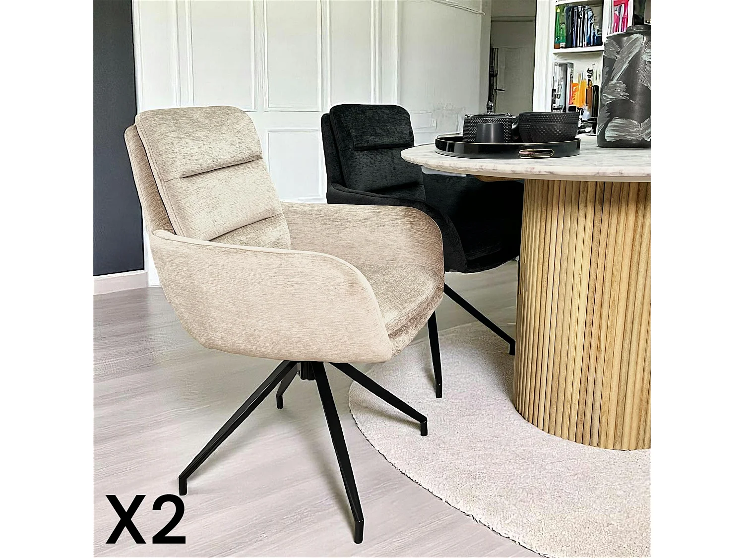 Fauteuil de table pivotant en velours taupe (lot de 2) PALERME