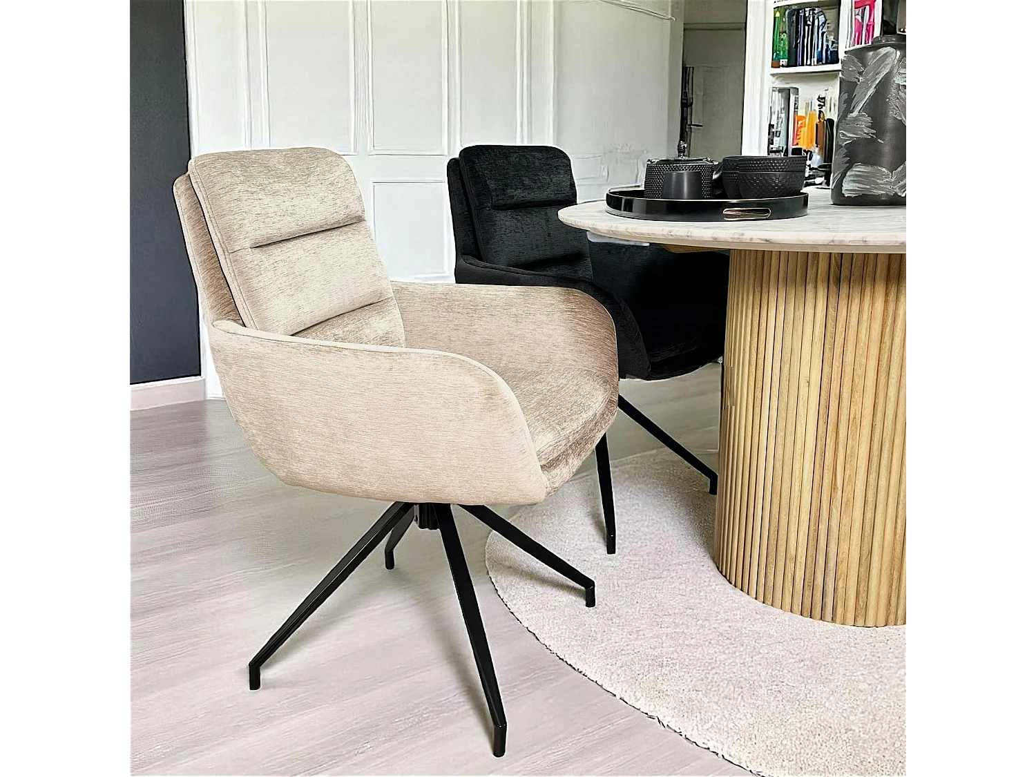 Fauteuil de table pivotant en velours taupe (lot de 2) PALERME