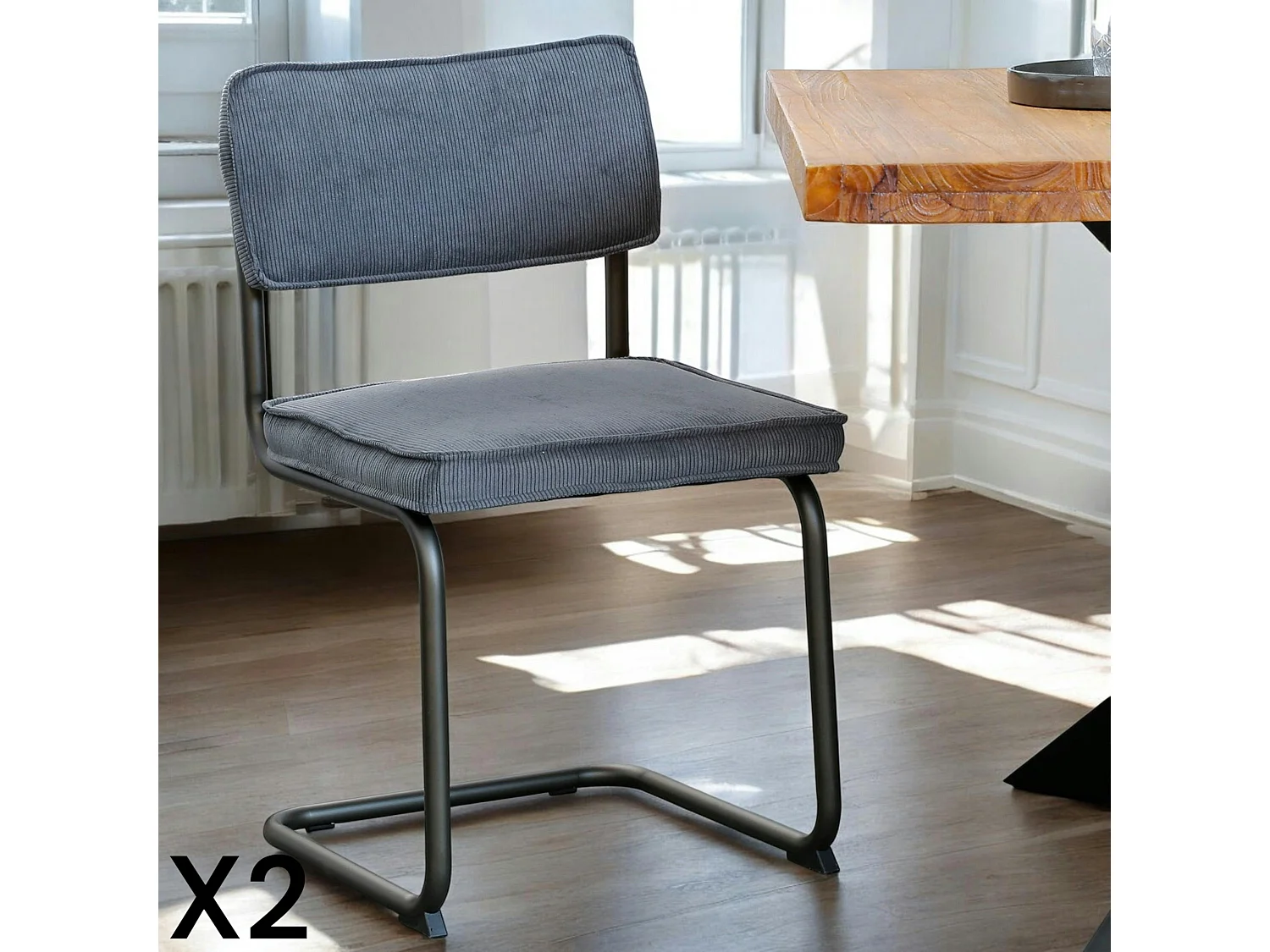 Chaise velours gris piètement luge (lot de 2) MALMOE