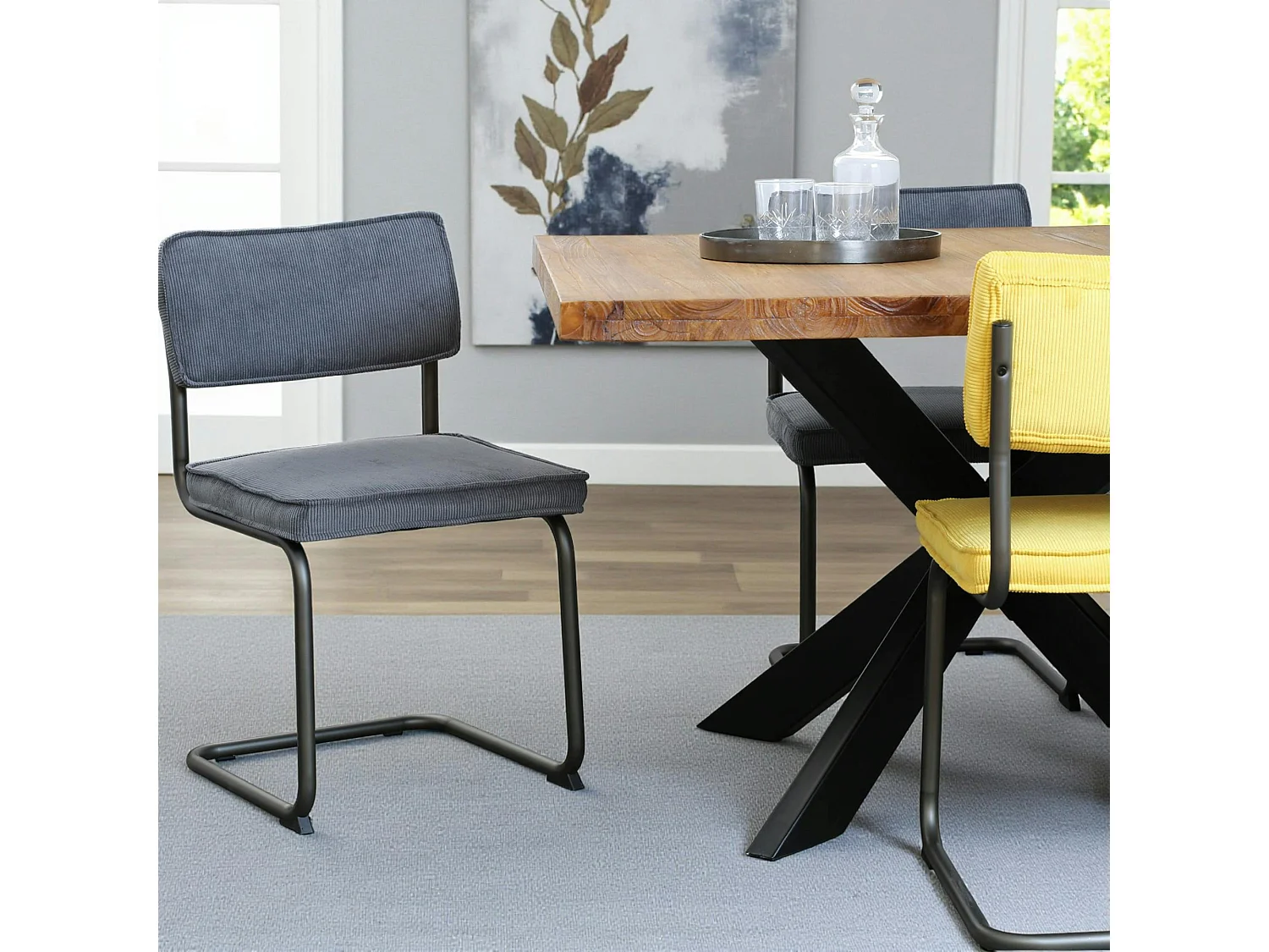 Chaise velours gris piètement luge (lot de 2) MALMOE