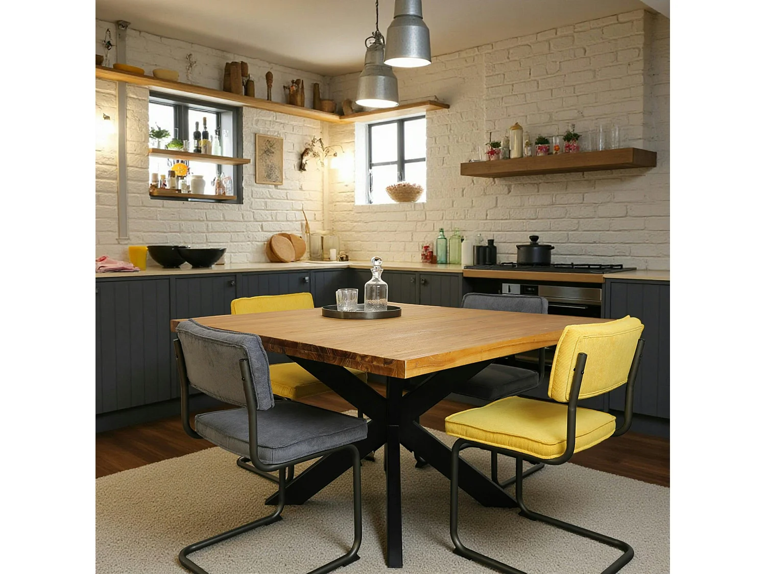 Chaise velours gris piètement luge (lot de 2) MALMOE