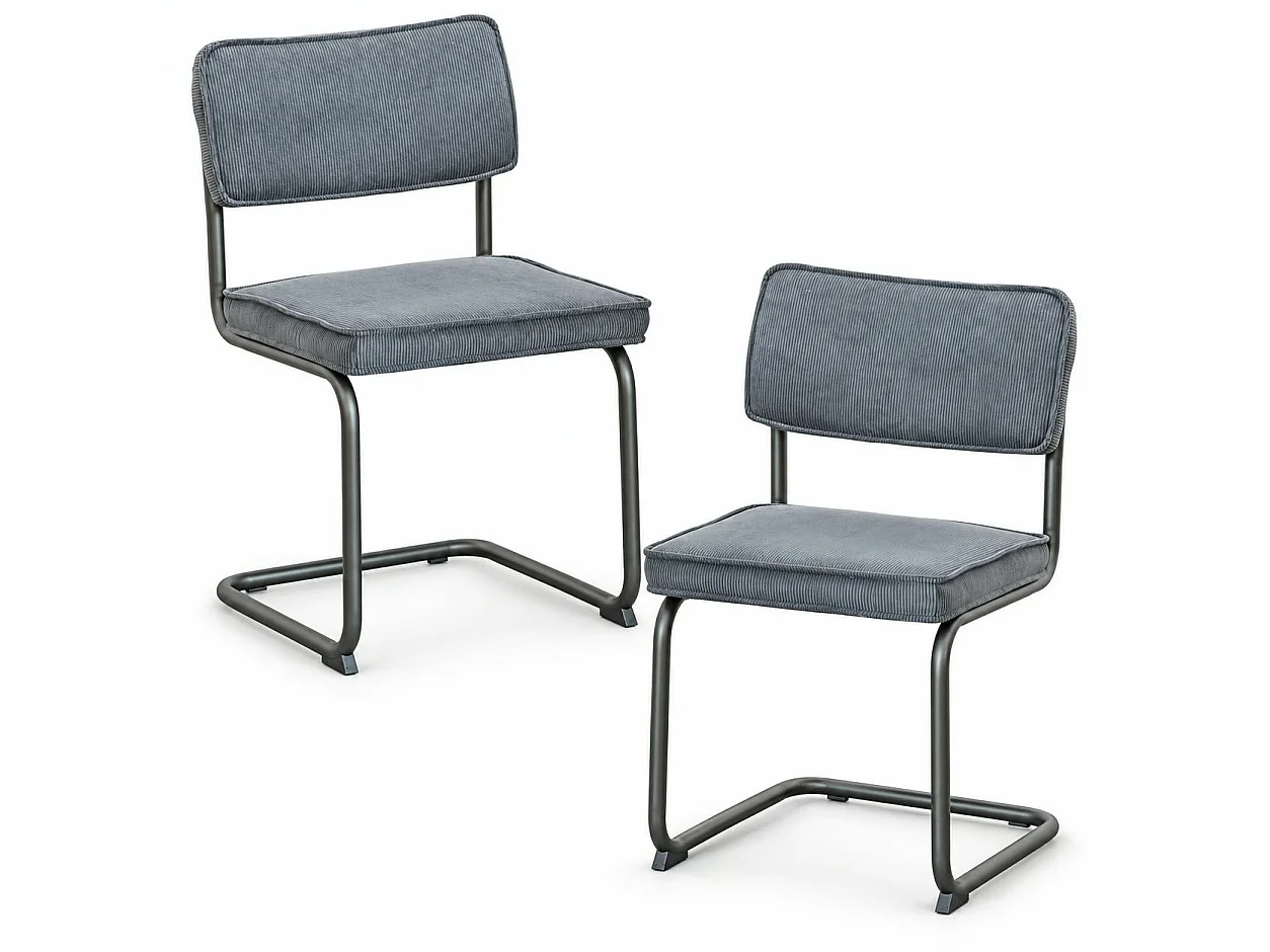 Chaise velours gris piètement luge (lot de 2) MALMOE