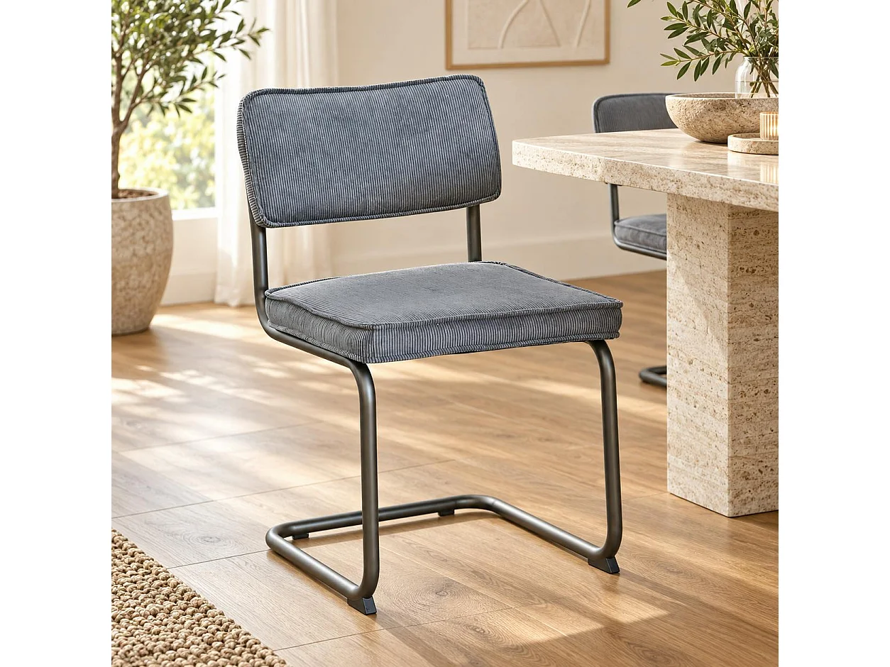 Chaise velours gris piètement luge (lot de 2) MALMOE