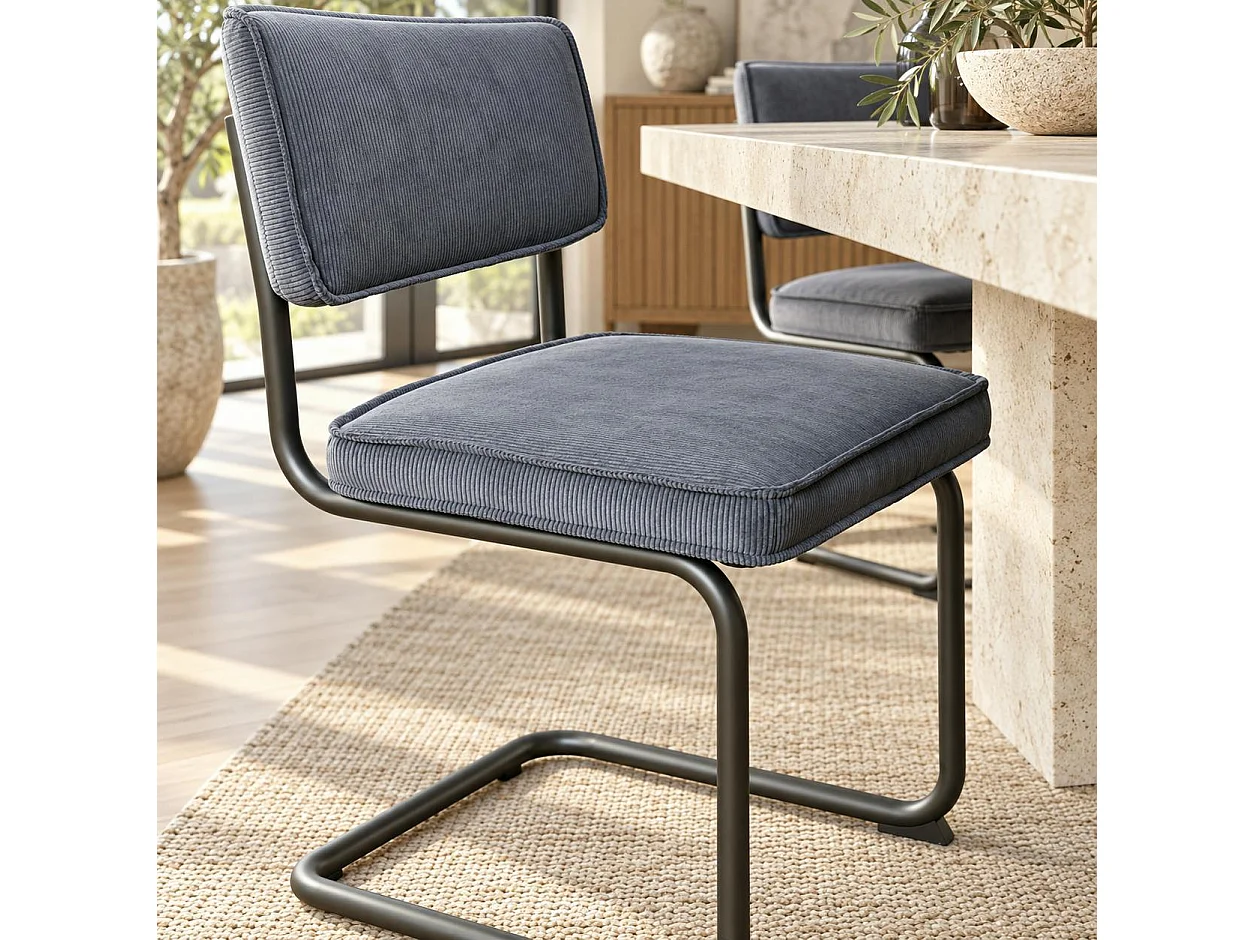 Chaise velours gris piètement luge (lot de 2) MALMOE