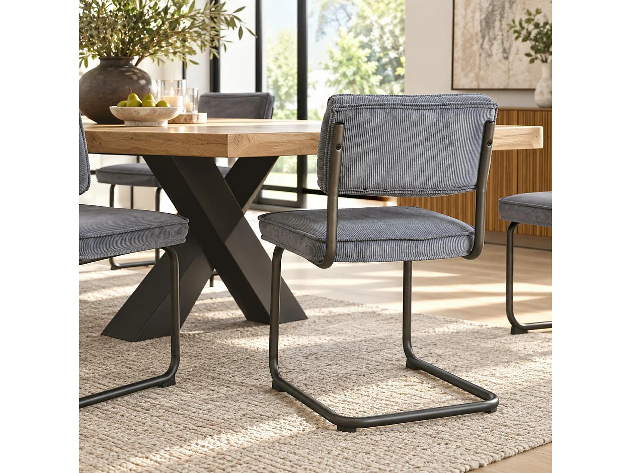Chaise velours gris piètement luge (lot de 2) MALMOE