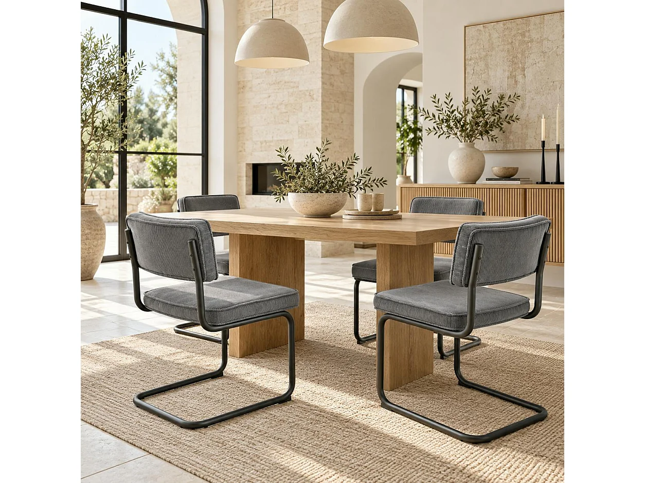 Chaise velours gris piètement luge (lot de 2) MALMOE