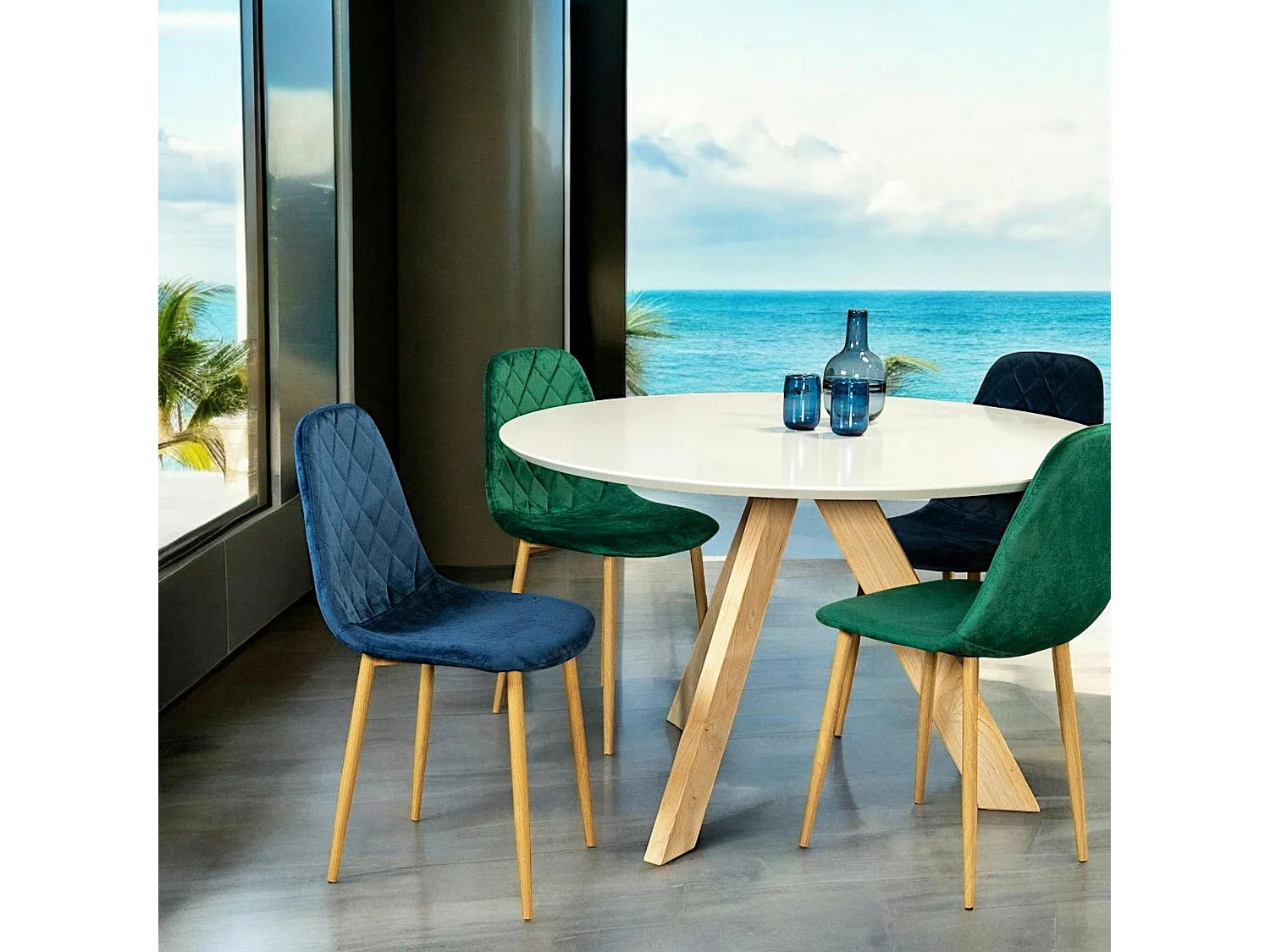 Chaise velours bleu (lot de 2) HAWAI