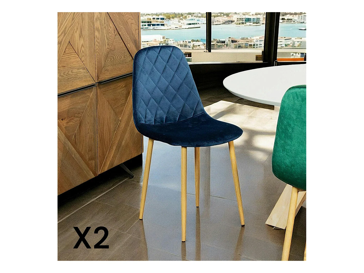 Chaise velours bleu (lot de 2) HAWAI