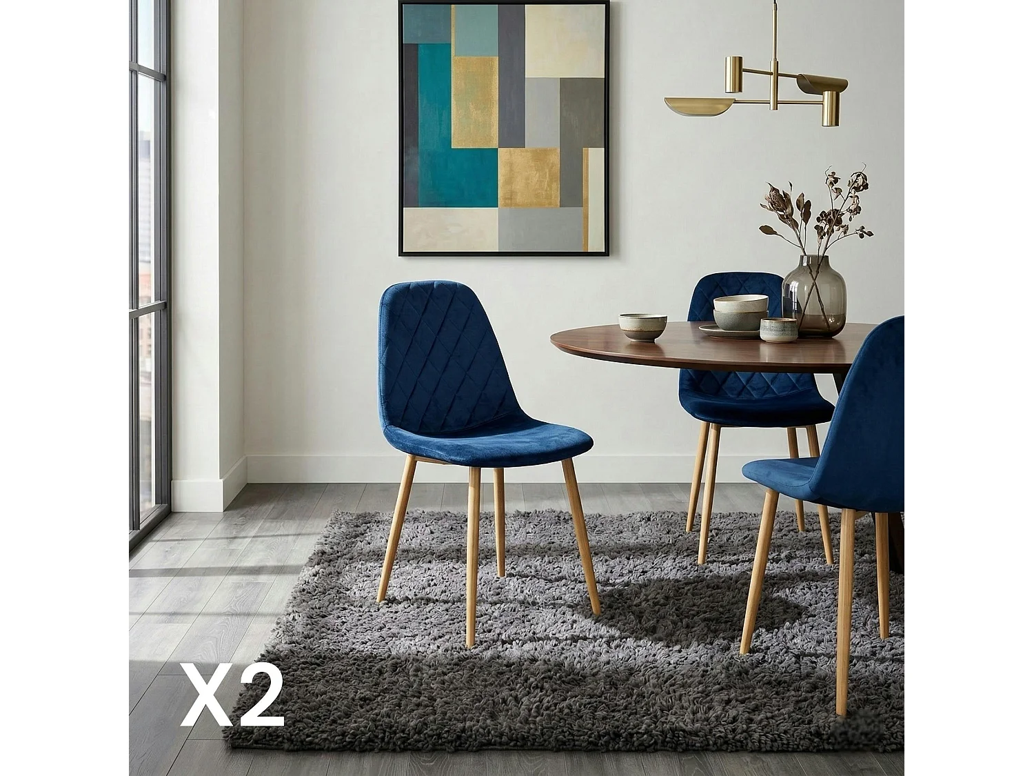 Chaise velours bleu (lot de 2) HAWAI