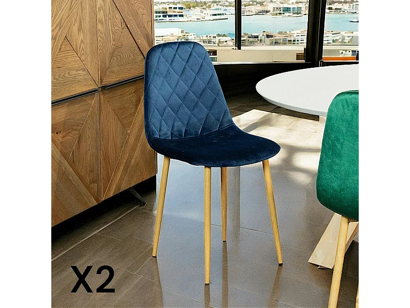 Chaise velours bleu (lot de 2) HAWAI