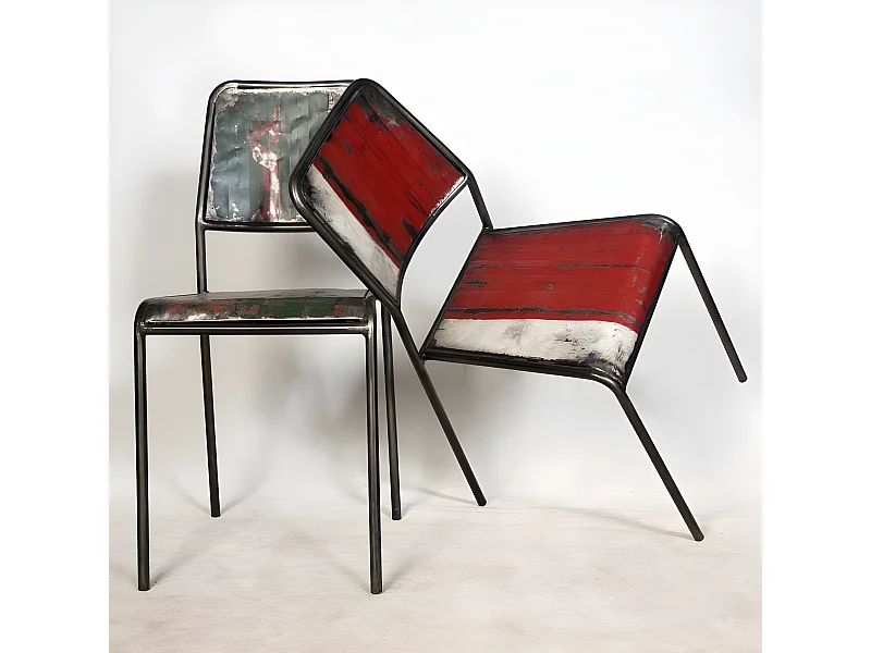 Chaise industrielle métal recyclé CARAVELLE