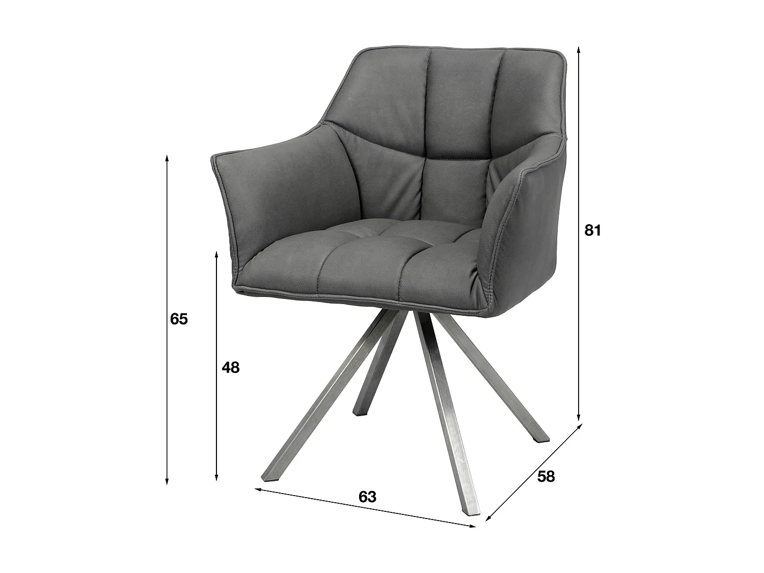 Fauteuil de table tissu jeans gris pied étoile LUCKNOW