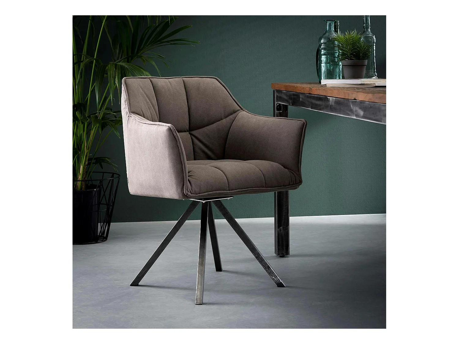 Fauteuil de table tissu jeans gris pied étoile LUCKNOW
