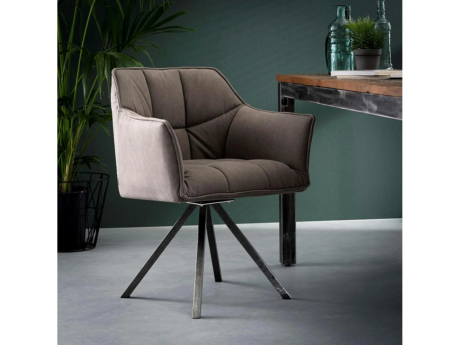 Fauteuil de table tissu jeans gris pied étoile LUCKNOW