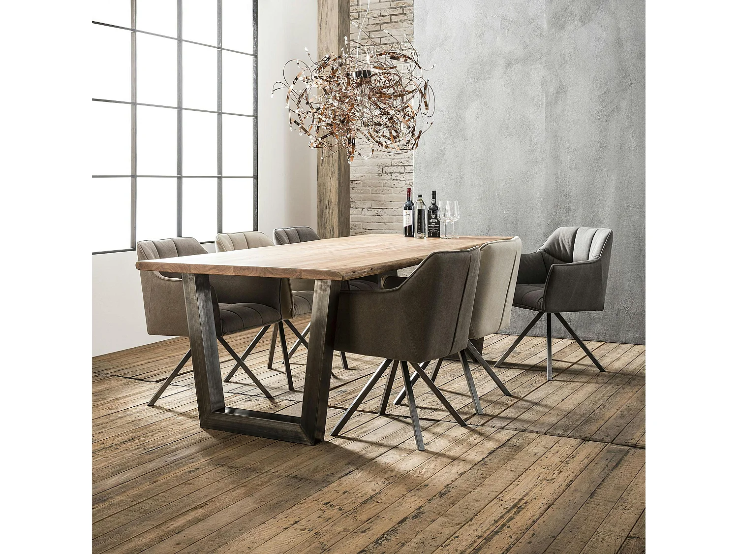 Fauteuil de table tissu jeans gris pied étoile LUCKNOW