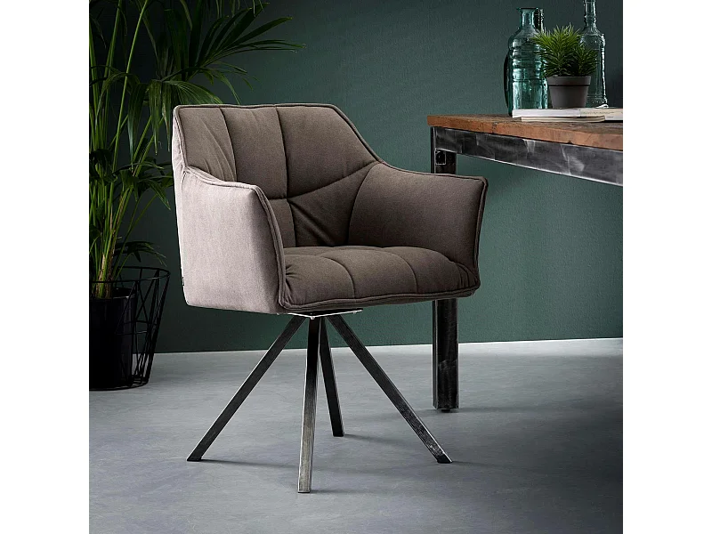 Fauteuil de table tissu jeans gris pied étoile LUCKNOW