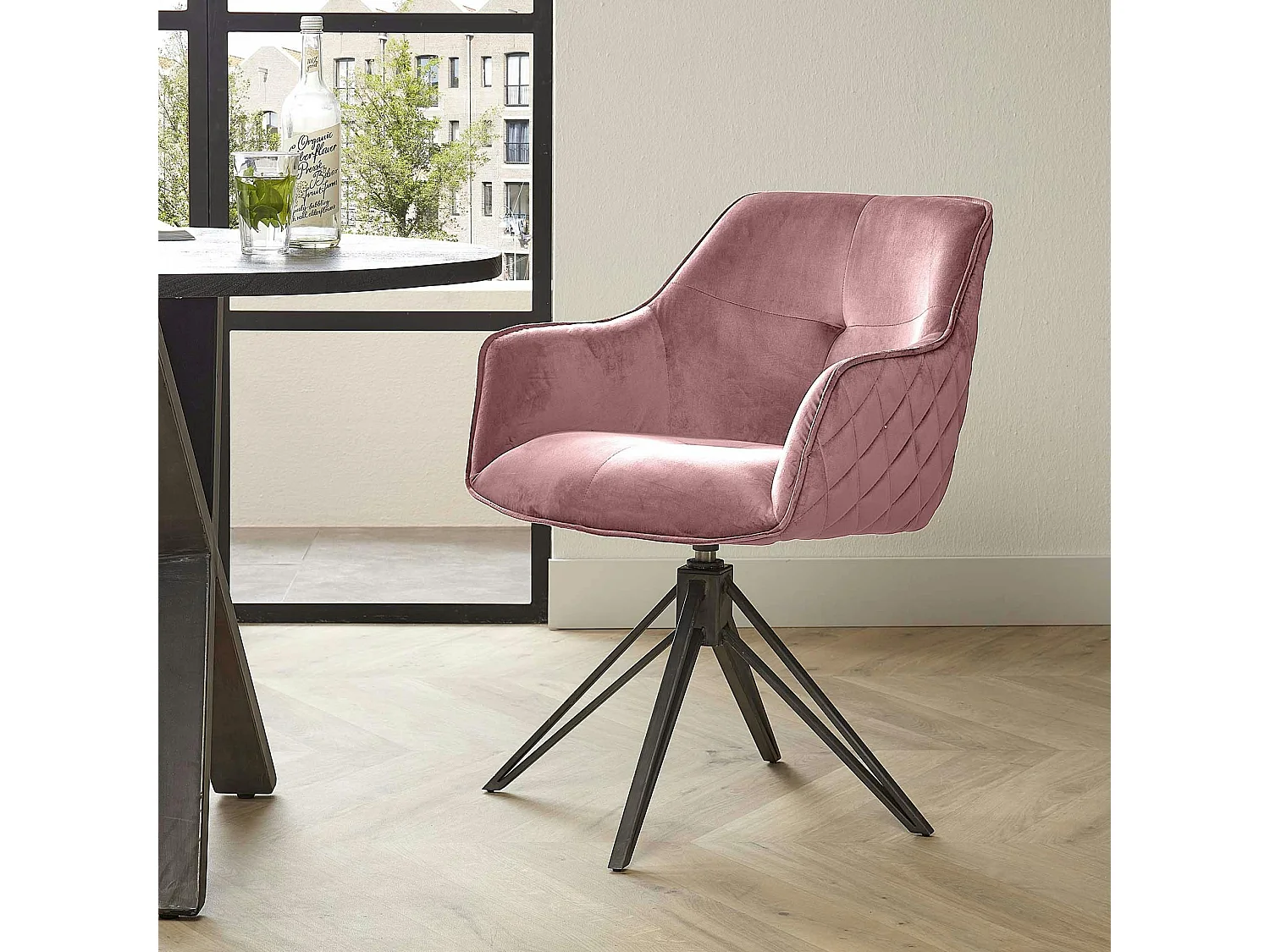 Fauteuil de table en velours rose pivotant MELBOURNE (lot de 2)