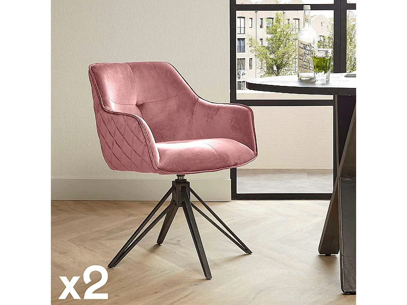 Fauteuil de table en velours rose pivotant MELBOURNE (lot de 2)