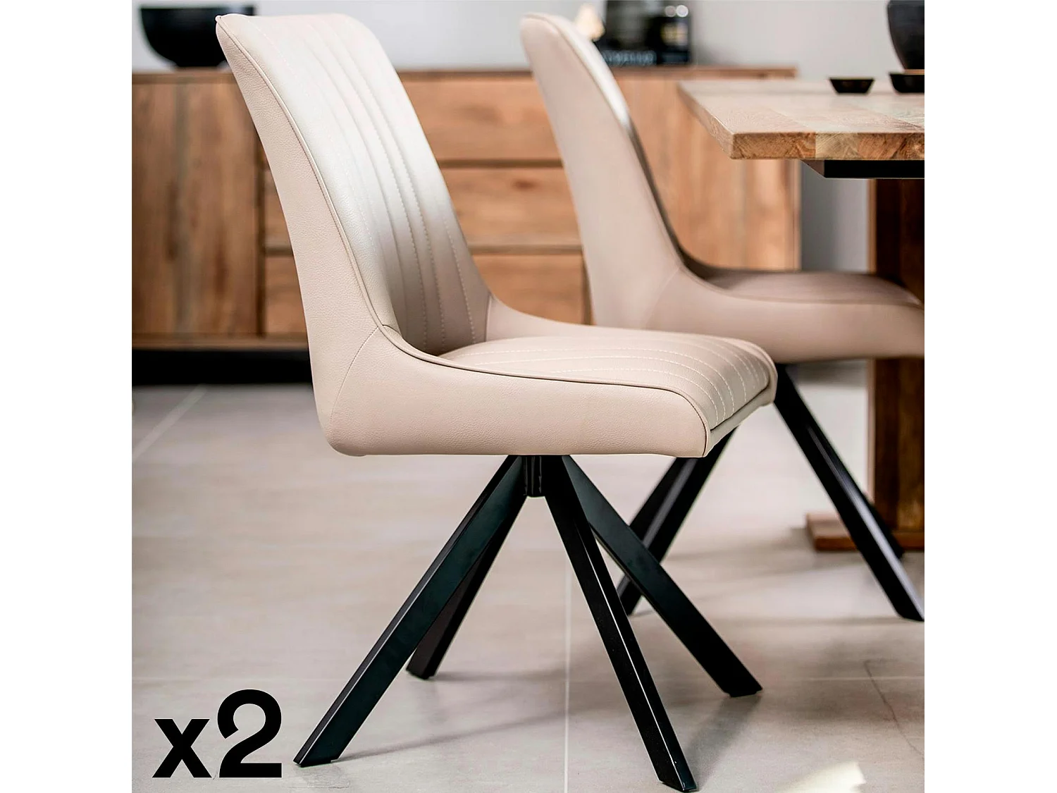 Chaise salle à manger beige (lot de 2) HUDSON