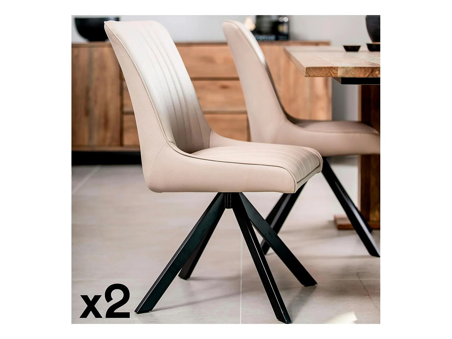 Chaise salle à manger beige (lot de 2) HUDSON