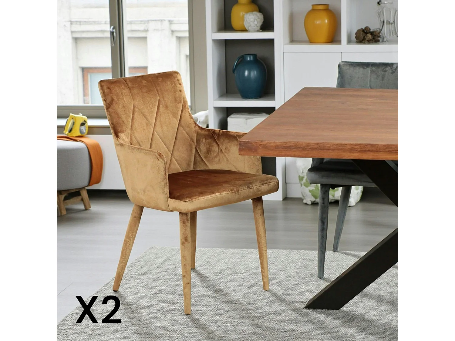 Fauteuil de table moderne en velours doré (lot de 2) HAWAI