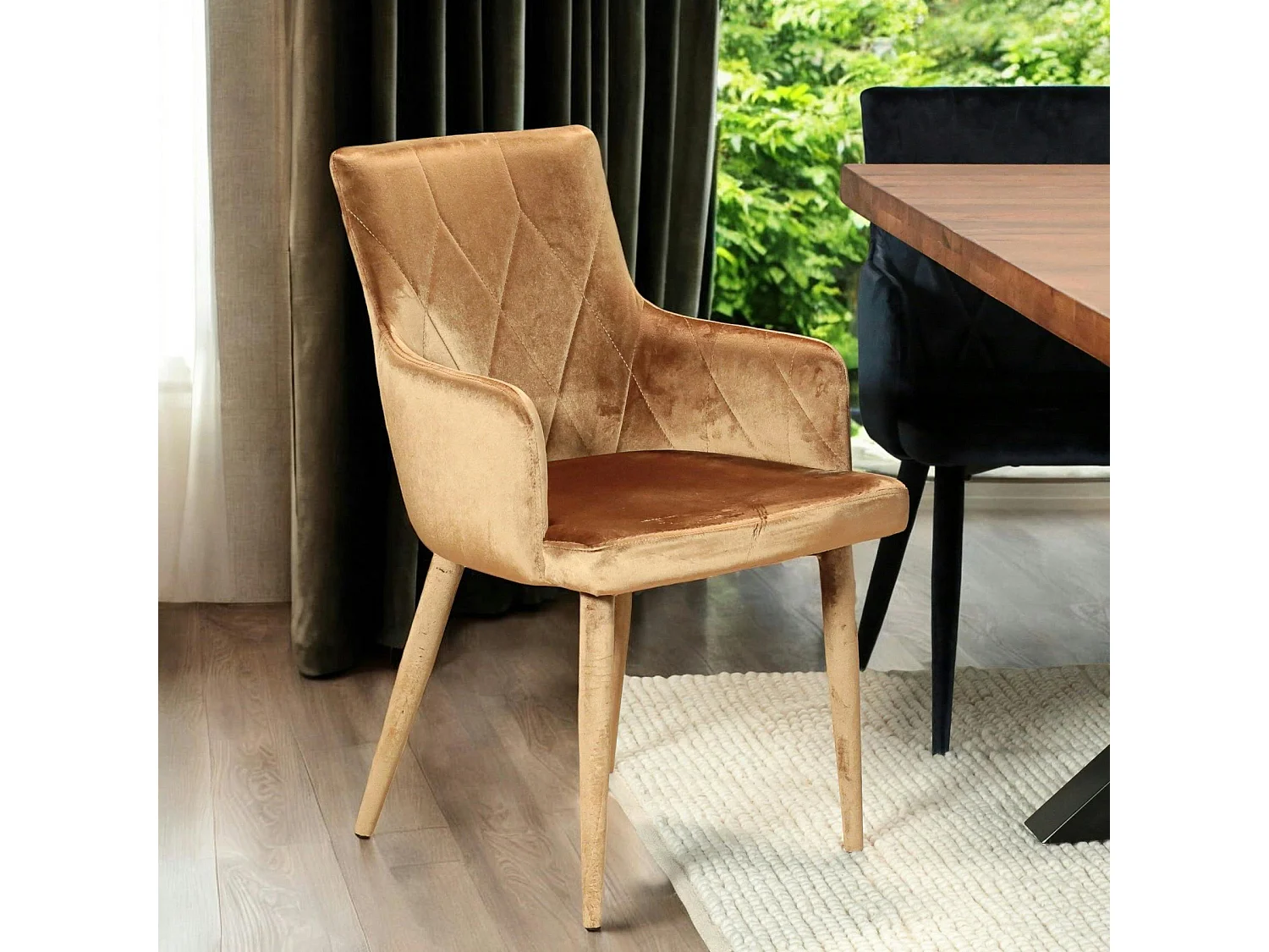 Fauteuil de table moderne en velours doré (lot de 2) HAWAI