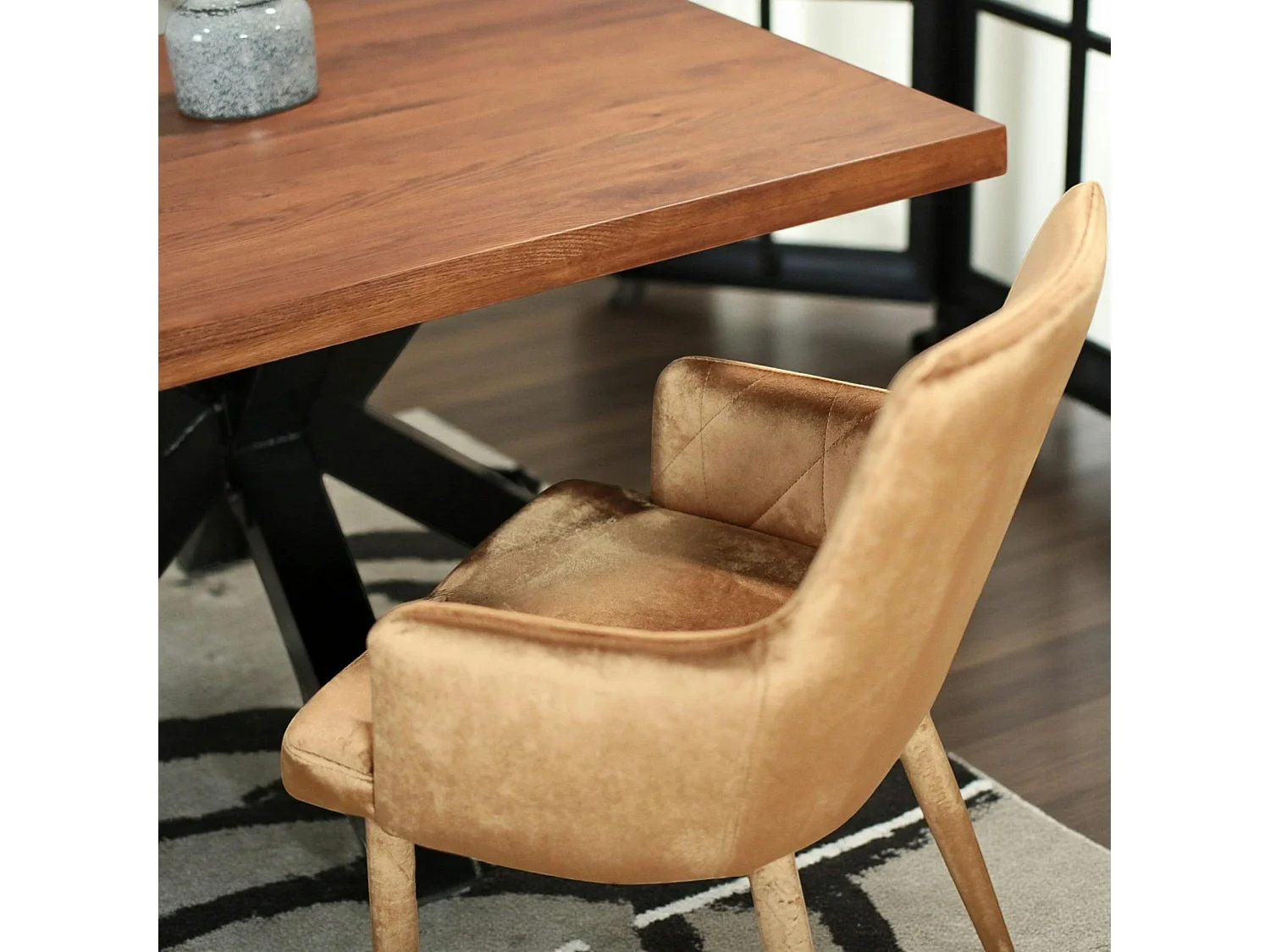 Fauteuil de table moderne en velours doré (lot de 2) HAWAI