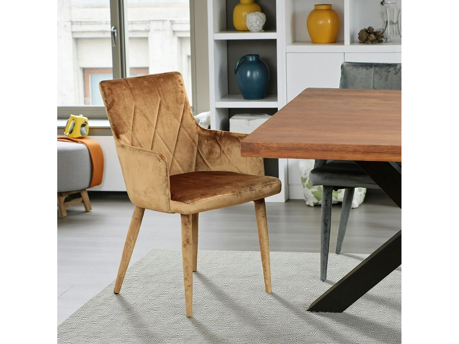 Fauteuil de table moderne en velours doré (lot de 2) HAWAI