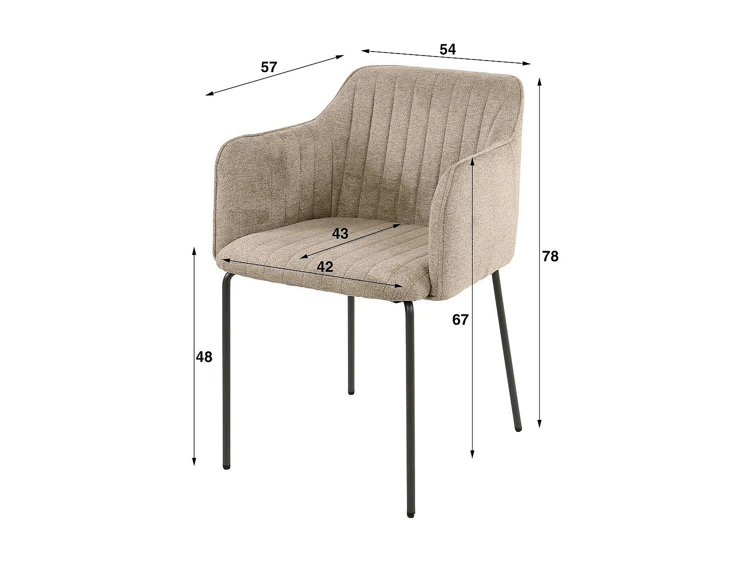 Fauteuil de table taupe en tissu à larges côtes (lot de 2) NOVA