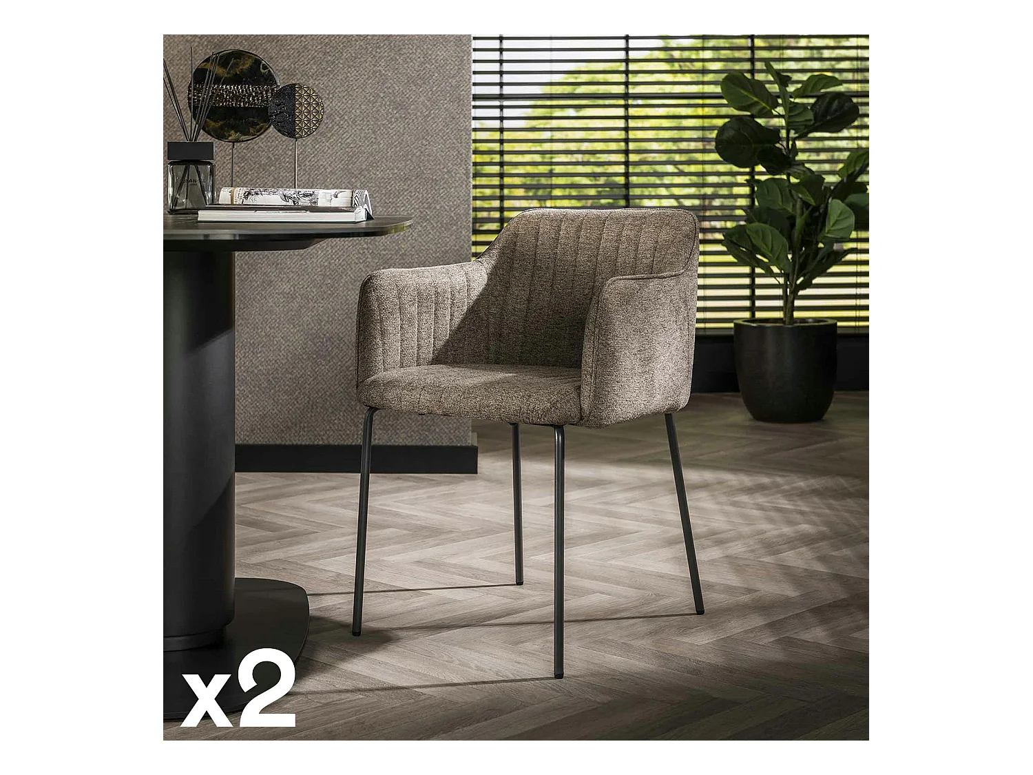 Fauteuil de table taupe en tissu à larges côtes (lot de 2) NOVA
